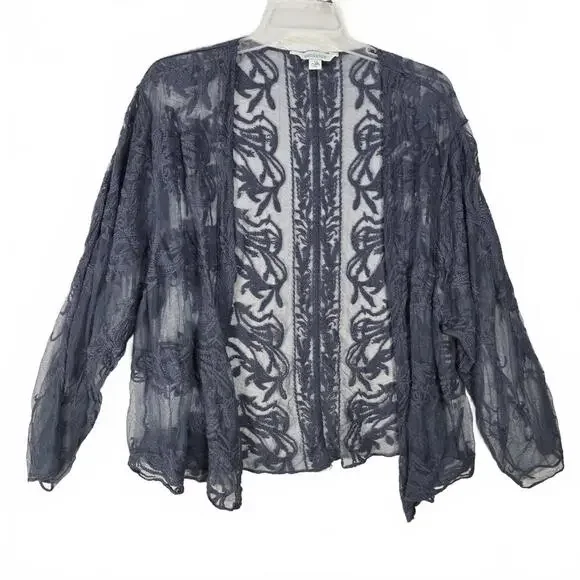 Sundance Sheer Floral Lace Mesh Cardigan Blue Boho Kimono Wrap Shrug Large - Picture 1 of 7